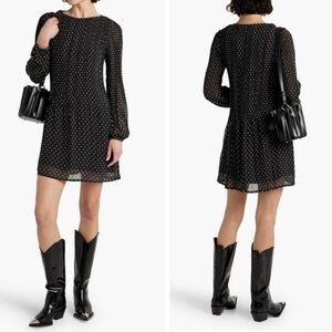 Maje Black Polka Dot Chiffon Rockito Pleated Mini Dress Size 1/S